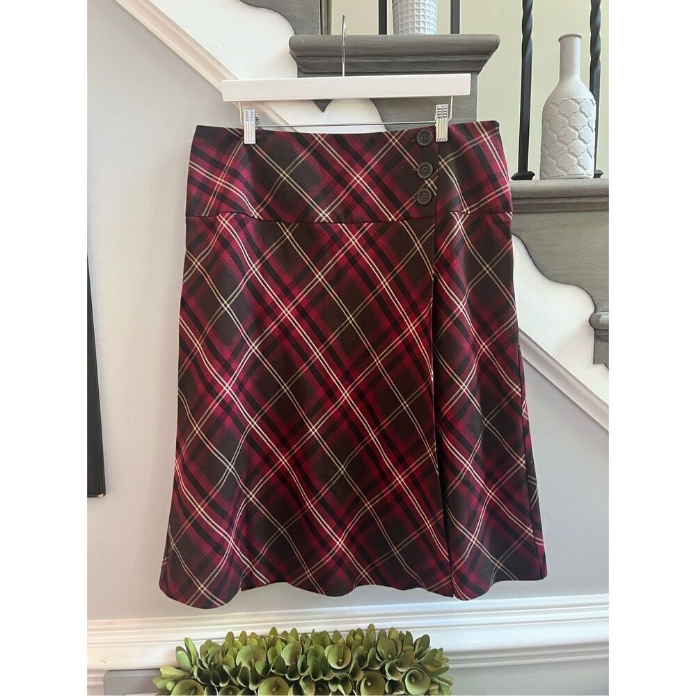 East 5th Red & Black Plaid Knee Length Dark Academia Skirt sz 16 EUC